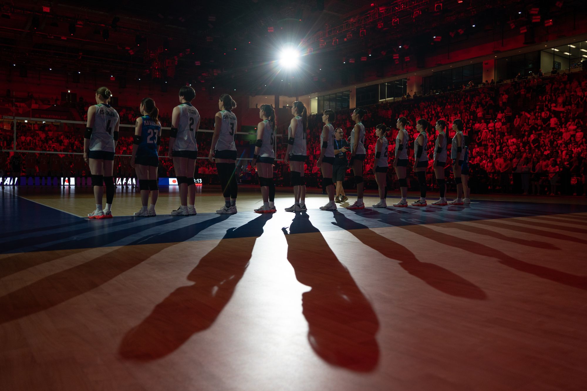 The Japan team before the game between Japan and China at the Volleyball Nations League.