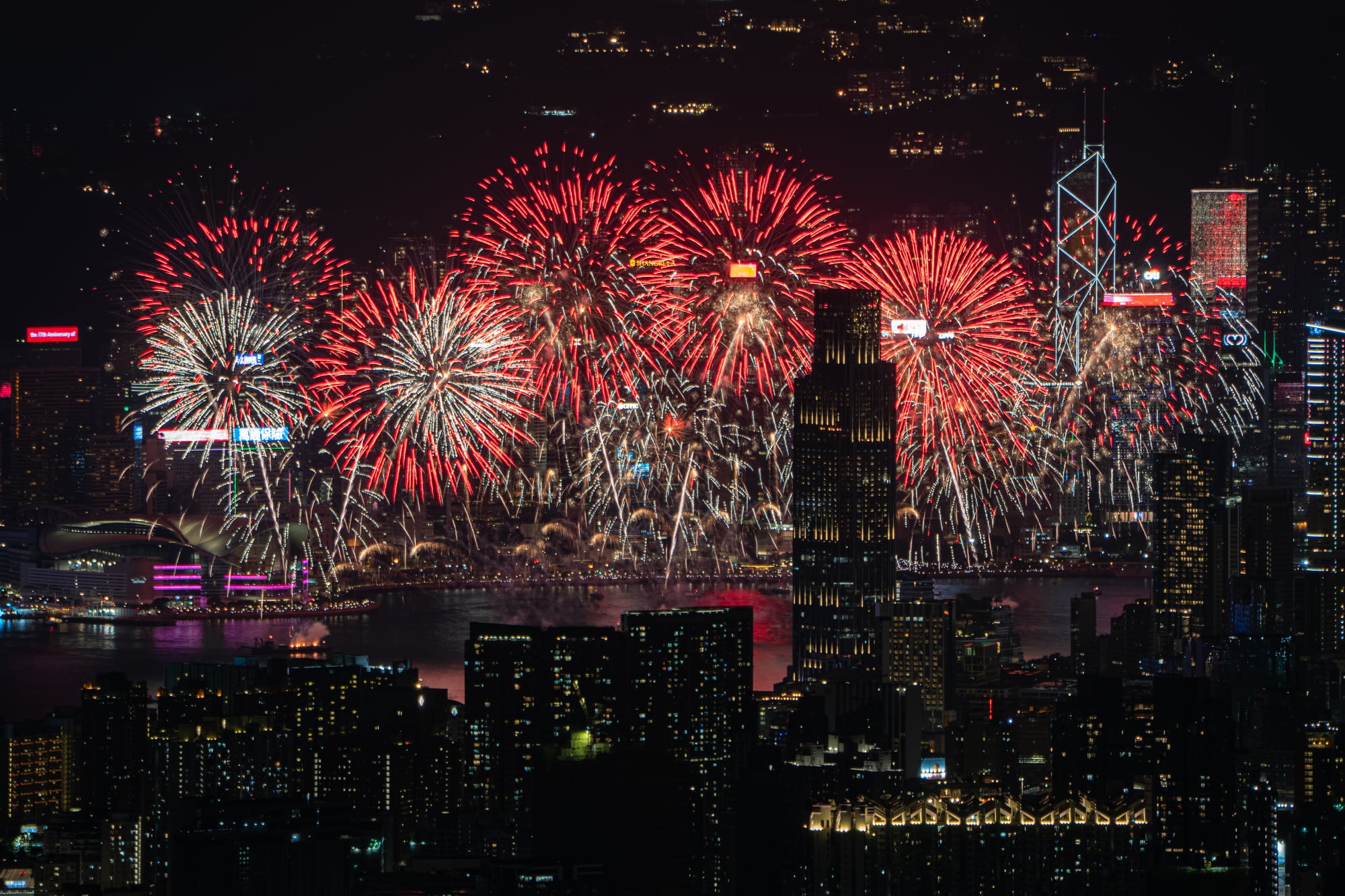Hong Kong Victoria Harbour and National Day Fireworks Display.