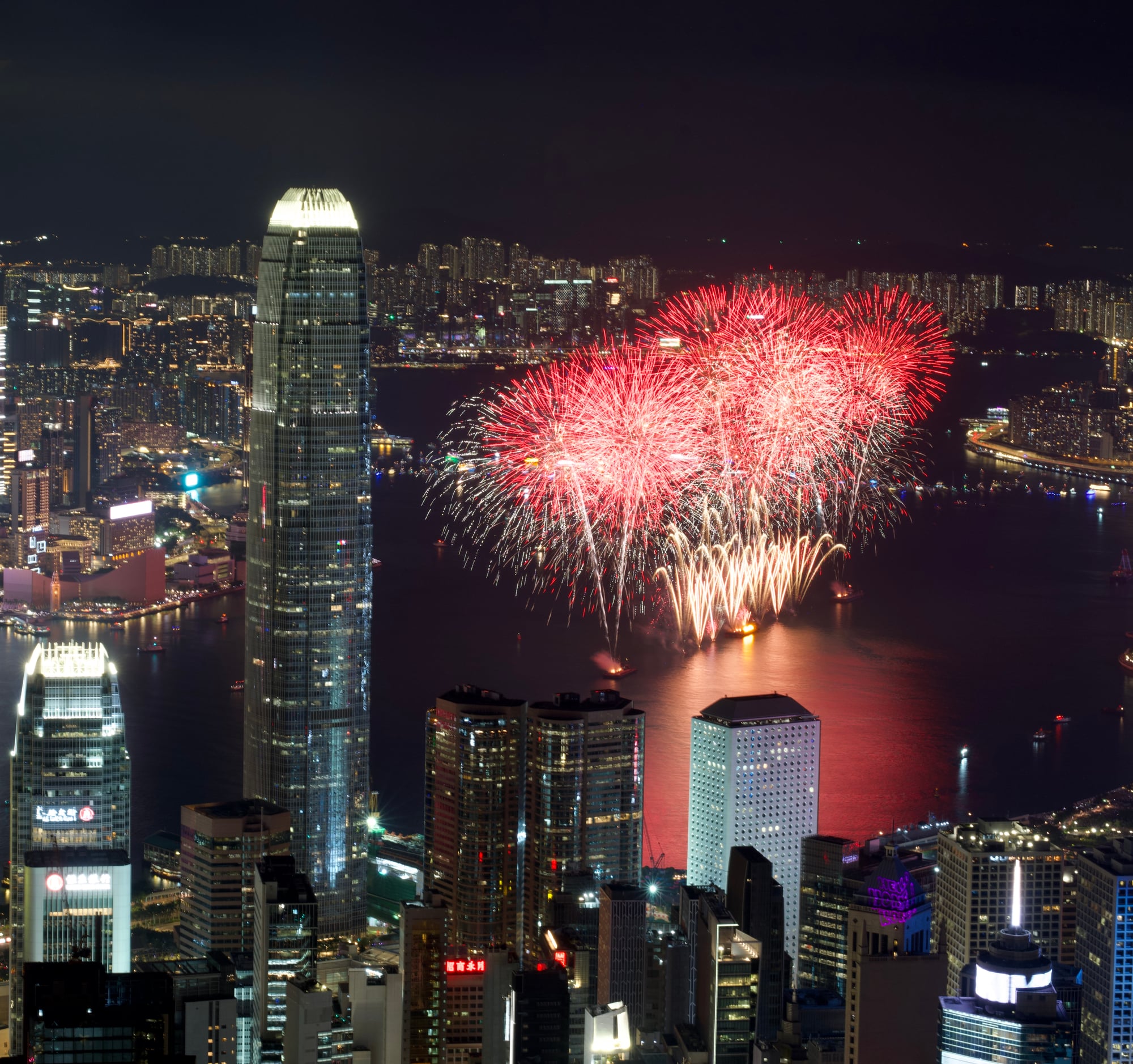 Hong Kong Victoria Harbour and National Day Fireworks Display.