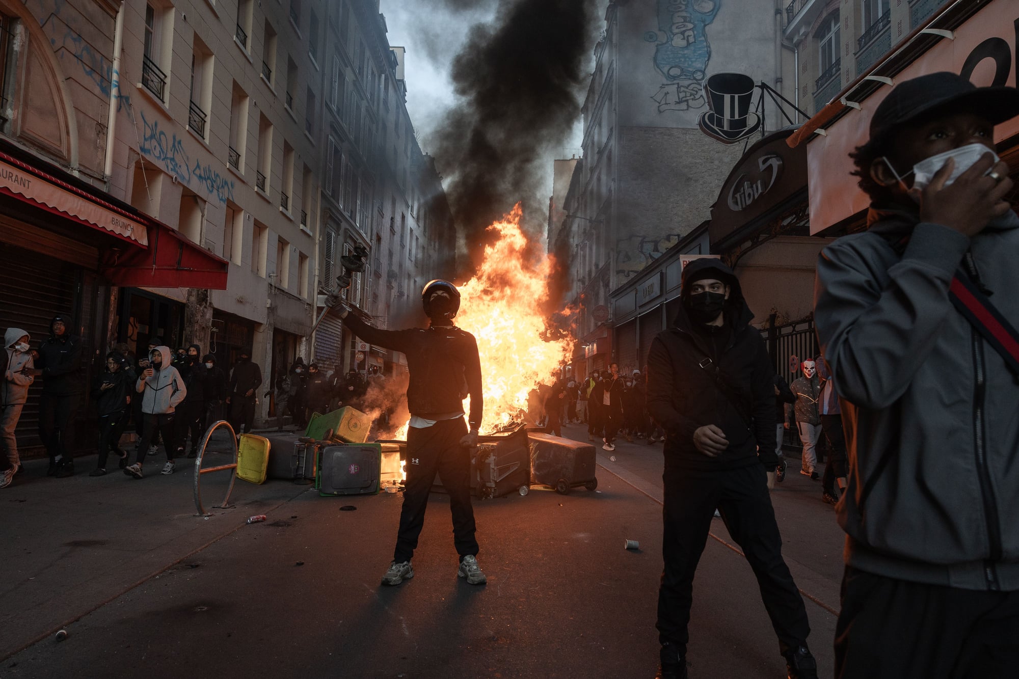 Protesters clash with police near Place de la République in Paris.