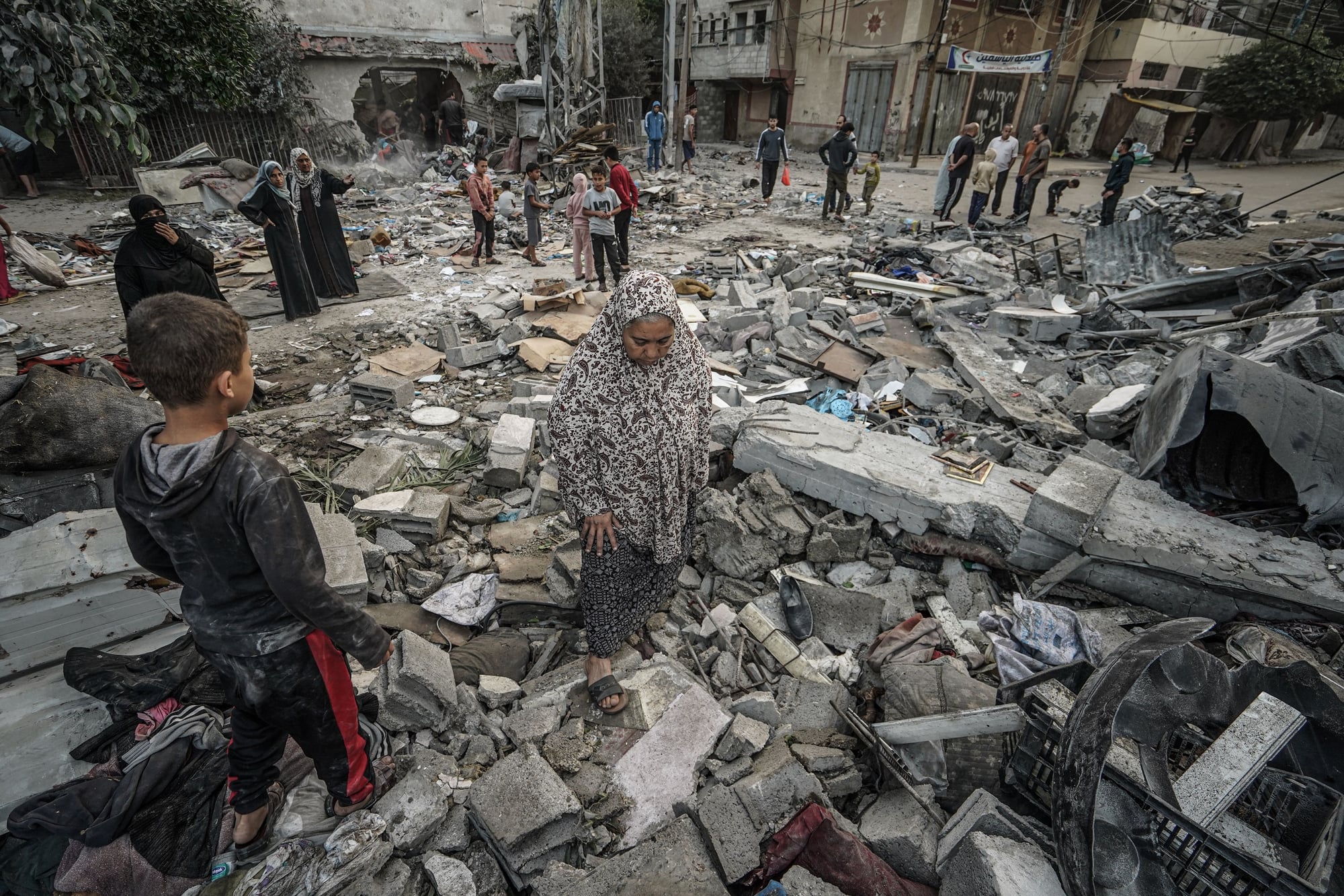 The aftermath of an Israeli airstrike in the Nuseirat refugee camp in the central Gaza Strip.