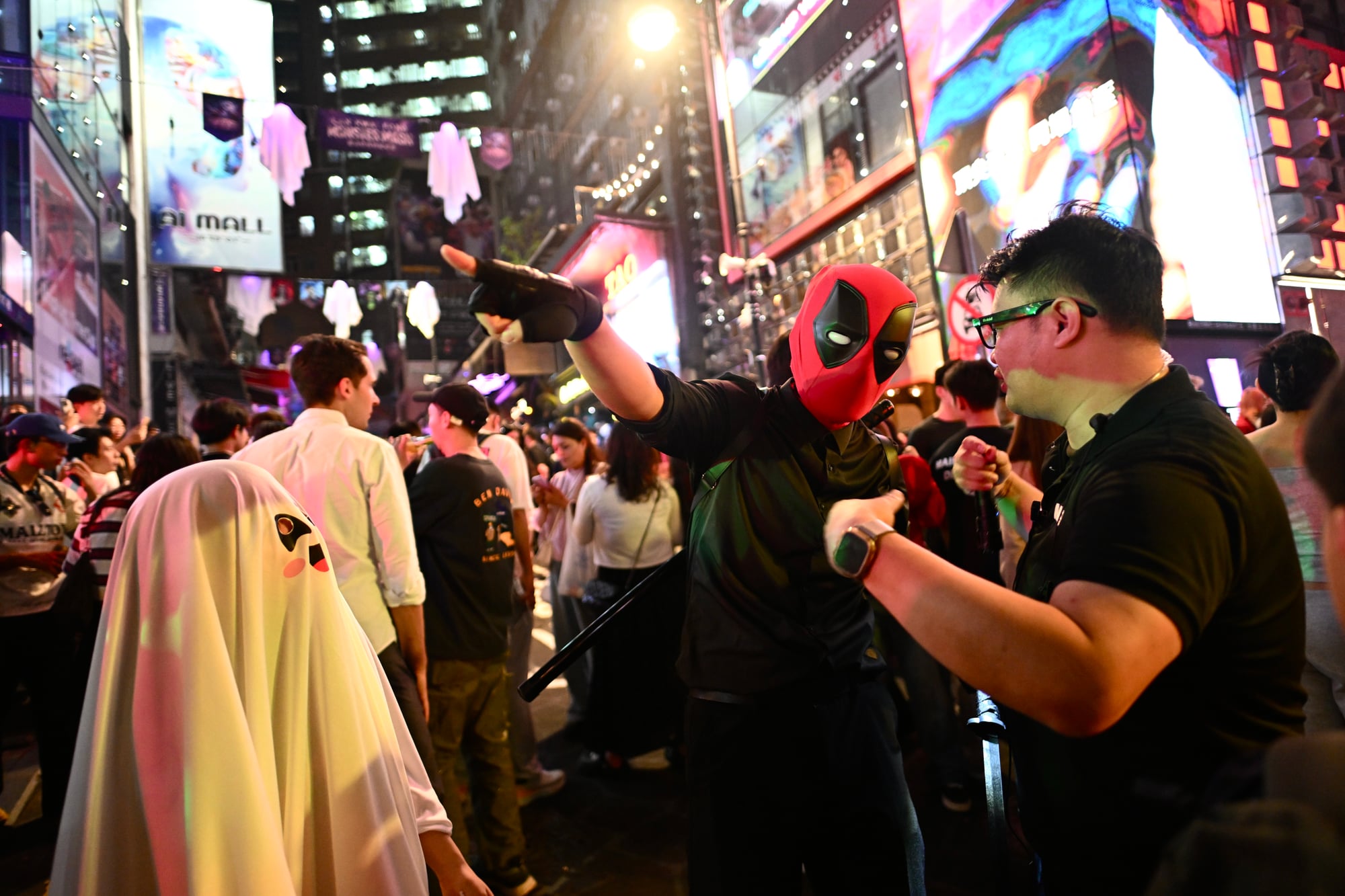 Visitors cosplaying and visiting at Lan Kwai Fong in Central on the eve of Halloween in Hong Kong.