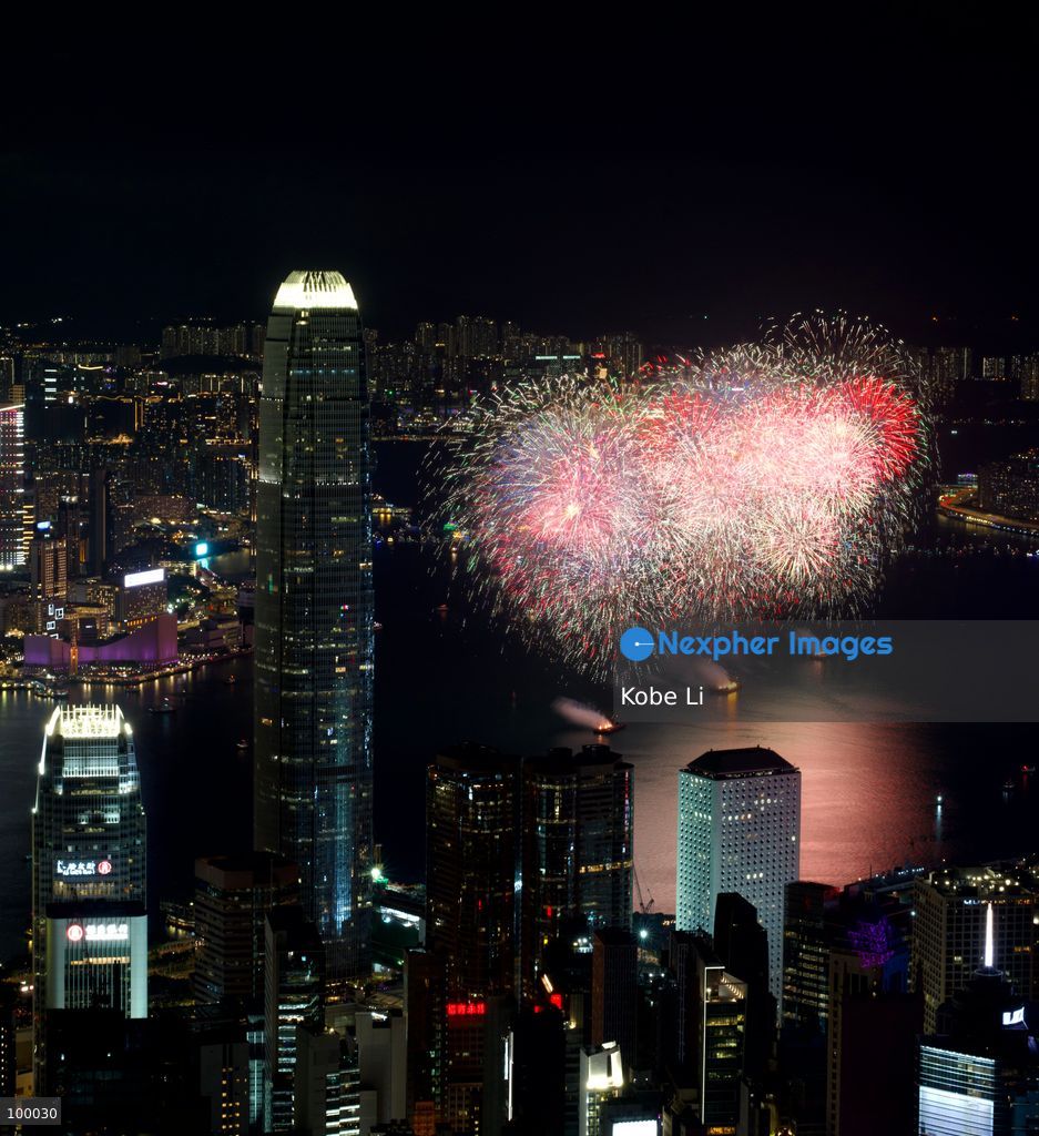 Fireworks exploding over Victoria Harbor on October 1, 2026 in Hong Kong. Today is the China's National Day. (Photo by Kobe Li/Nexpher Images)