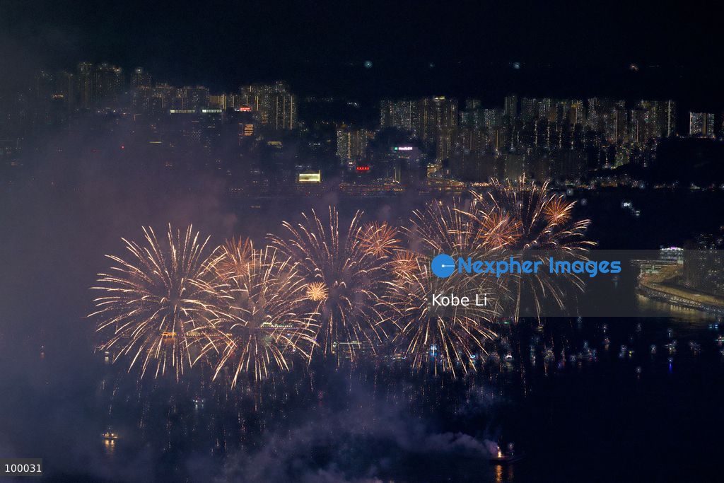 Fireworks exploding over Victoria Harbor on October 1, 2026 in Hong Kong. Today is the China's National Day. (Photo by Kobe Li/Nexpher Images)