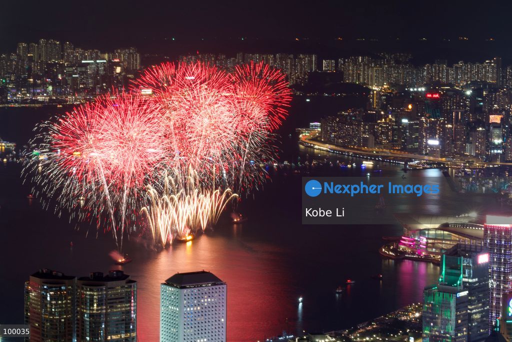 Fireworks exploding over Victoria Harbor on October 1, 2026 in Hong Kong. Today is the China's National Day. (Photo by Kobe Li/Nexpher Images)