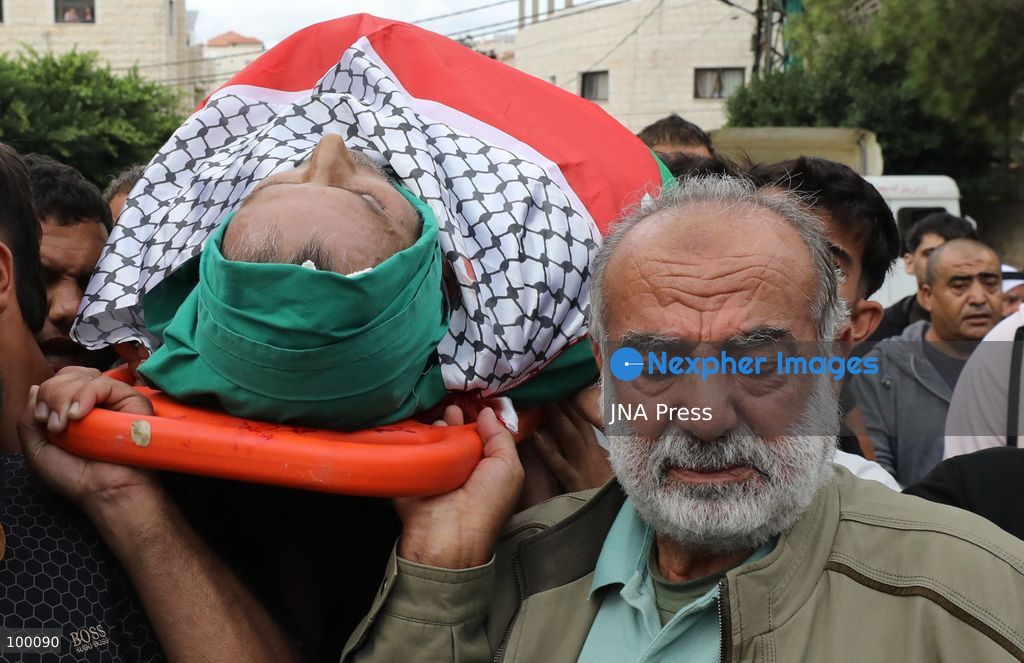 SALFIT, WEST BANK, OCTOBER 1, 2026: Palestinians mourn Mashhour Shaher Muhammad Yassin, 51, during his funeral in Salfit city, following his death after sustaining gunshot wounds during an attack in the nearby village of Yasuf, east of Salfit. Palestinian health authorities said Yassin was killed by settler gunfire during the attack, while Israeli military officials said they were looking into the details of the incident. Photo by Nedal Shtieh / JNA Press (Photo by Nedal Shtieh/JNA Press via Nexpher Images)
