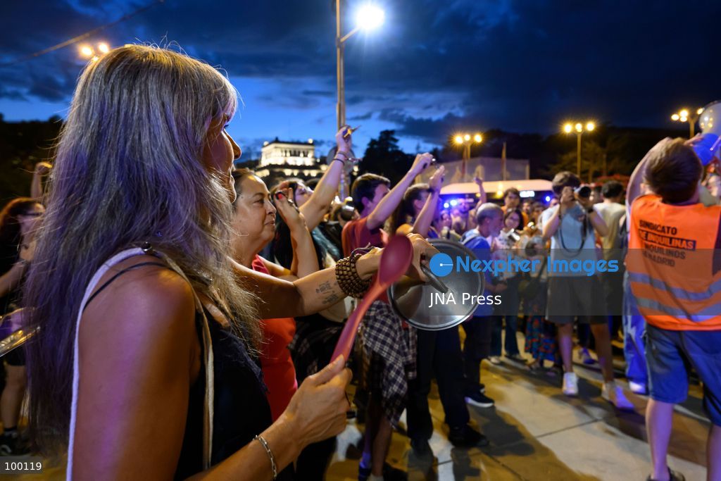 MADRID, SPAIN, OCTOBER 1, 2026: Members of the Sindicato de Inquilinas participate in a casserole protest outside Madrid City Hall, demanding action on housing affordability and tenant protections. The demonstration was organized by the tenants' union as part of a nationwide mobilization calling on lawmakers to approve housing measures, including protections against evictions and changes to rental contracts. Photo by Tomas Calle / JNA Press. (Photo by Tomas Calle/JNA Press via Nexpher Images)