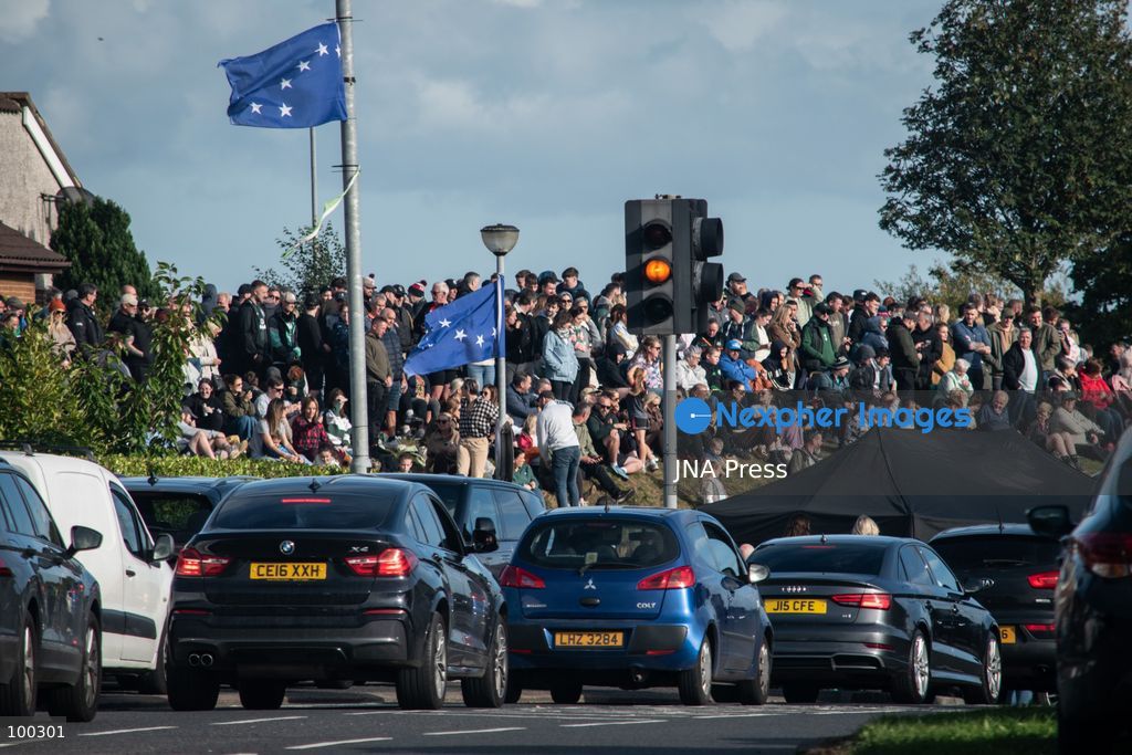 PORTADOWN, NORTHERN IRELAND, OCTOBER 1, 2026: Residents of the Garvaghy Road community gather in Portadown amid an ongoing dispute over a proposed Orange Order march through the area. Following several days of talks involving the Orange Order, the Police Service of Northern Ireland (PSNI) and community representatives, residents spend time together with family and friends, with music and chanting. The dispute remained unresolved as negotiations continued over the controversial parade route. Photo by Nadia Caimi / JNA Press. (Photo by Nadia Caimi/JNA Press via Nexpher Images)