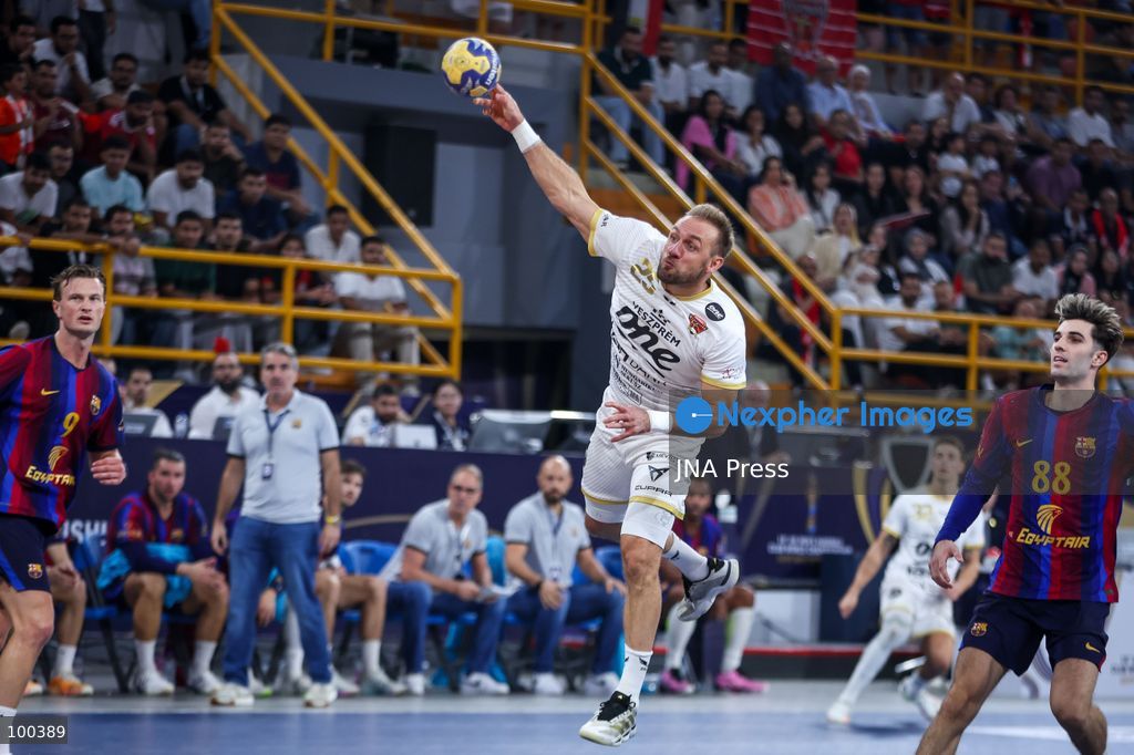 NEW ADMINISTRATIVE CAPITAL, EGYPT, OCTOBER 1, 2026: FC Barcelona and Veszprem HC compete in the final of the 19th IHF Men's Club World Championship at the New Administrative Capital Covered Hall. Veszprem defeated Barcelona 42–33 to claim their second title in the competition, after leading 22–16 at half-time. Photo by Ayman Aref / JNA Press. (Photo by Ayman Aref/JNA Press via Nexpher Images)