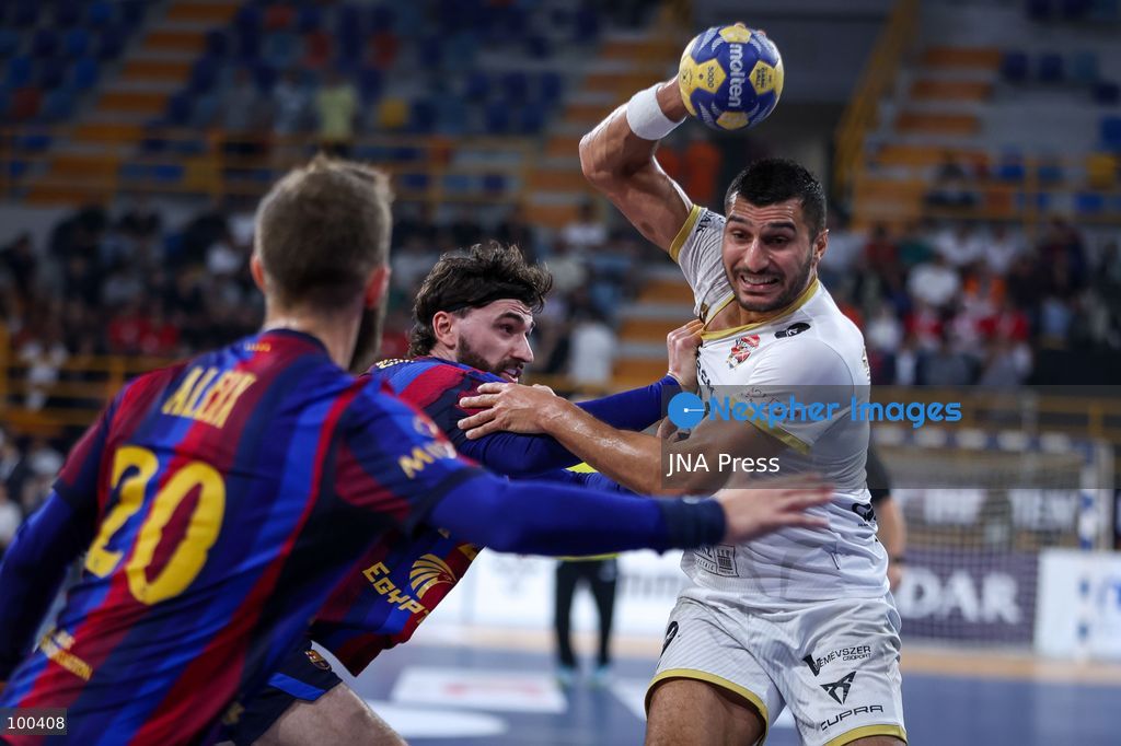 NEW ADMINISTRATIVE CAPITAL, EGYPT, OCTOBER 1, 2026: FC Barcelona and Veszprem HC compete in the final of the 19th IHF Men's Club World Championship at the New Administrative Capital Covered Hall. Veszprem defeated Barcelona 42–33 to claim their second title in the competition, after leading 22–16 at half-time. Photo by Ayman Aref / JNA Press. (Photo by Ayman Aref/JNA Press via Nexpher Images)