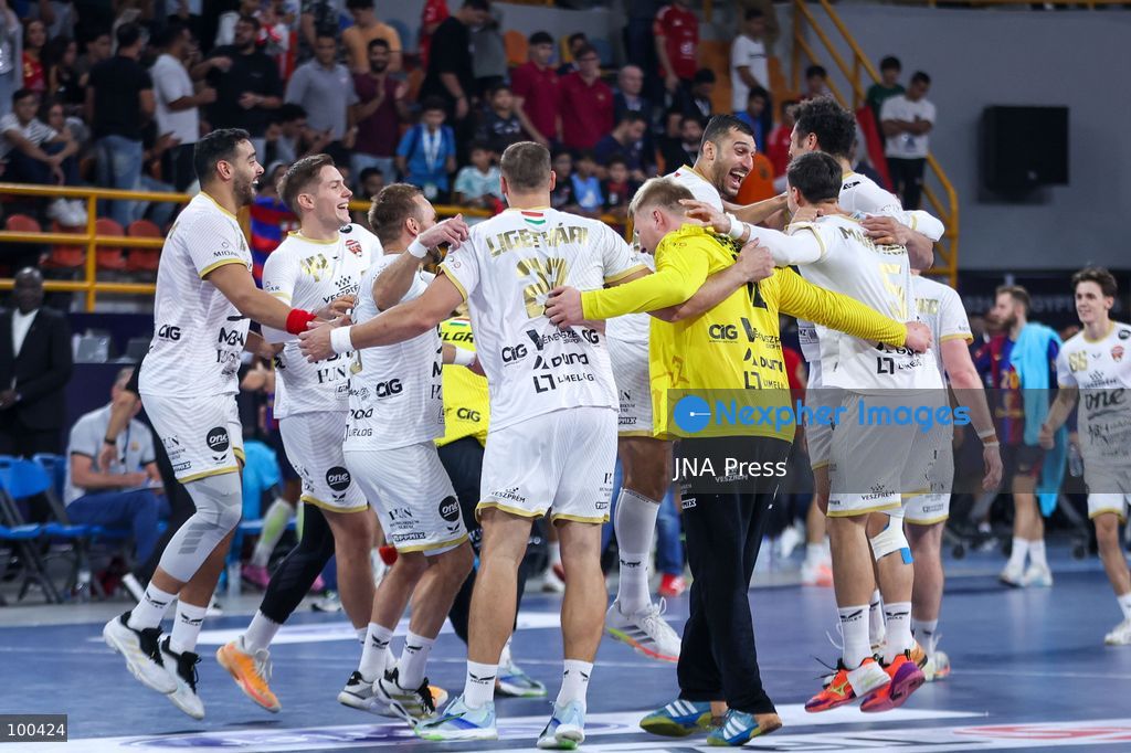 NEW ADMINISTRATIVE CAPITAL, EGYPT, OCTOBER 1, 2026: Veszprem HC celebrate winning the final of the 19th IHF Men's Club World Championship after defeating FC Barcelona 42–33 at the New Administrative Capital Covered Hall. The Hungarian side secured its second title in the competition, having led 22–16 at half-time. Photo by Ayman Aref / JNA Press. (Photo by Ayman Aref/JNA Press via Nexpher Images)