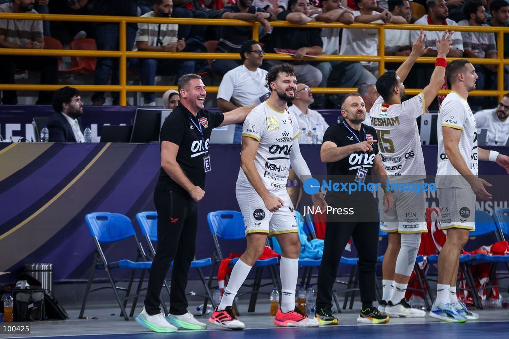 NEW ADMINISTRATIVE CAPITAL, EGYPT, OCTOBER 1, 2026: Veszprem HC celebrate winning the final of the 19th IHF Men's Club World Championship after defeating FC Barcelona 42–33 at the New Administrative Capital Covered Hall. The Hungarian side secured its second title in the competition, having led 22–16 at half-time. Photo by Ayman Aref / JNA Press. (Photo by Ayman Aref/JNA Press via Nexpher Images)