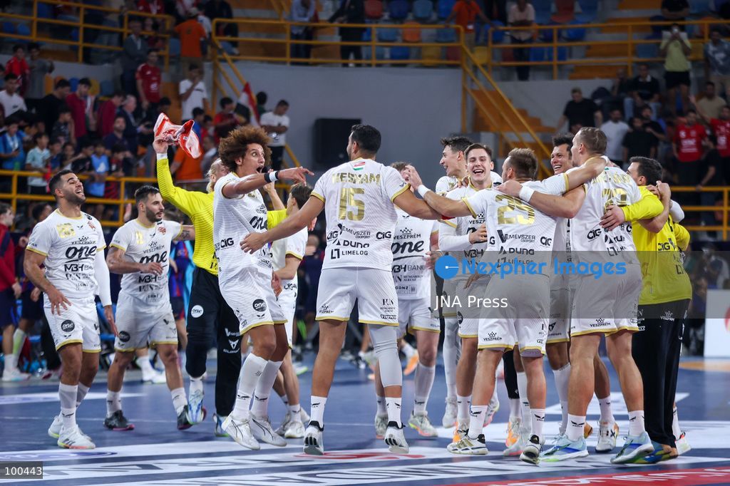 NEW ADMINISTRATIVE CAPITAL, EGYPT, OCTOBER 1, 2026: Veszprem HC celebrate winning the final of the 19th IHF Men's Club World Championship after defeating FC Barcelona 42–33 at the New Administrative Capital Covered Hall. The Hungarian side secured its second title in the competition, having led 22–16 at half-time. Photo by Ayman Aref / JNA Press. (Photo by Ayman Aref/JNA Press via Nexpher Images)