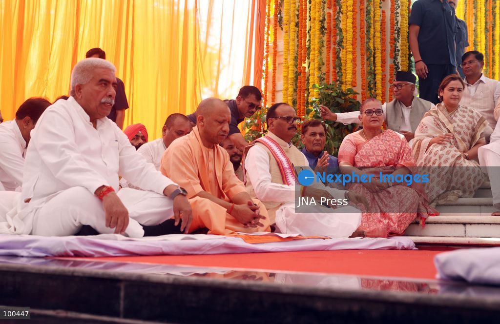 LUCKNOW, INDIA, OCTOBER 2, 2026: Uttar Pradesh Chief Minister Yogi Adityanath pays tribute to Mahatma Gandhi and former Indian Prime Minister Lal Bahadur Shastri on their birth anniversaries at Gandhi Ashram in Lucknow, India. Photo by Jitendra Prakash / JNA Press. (Photo by Jitendra Prakash/JNA Press via Nexpher Images)