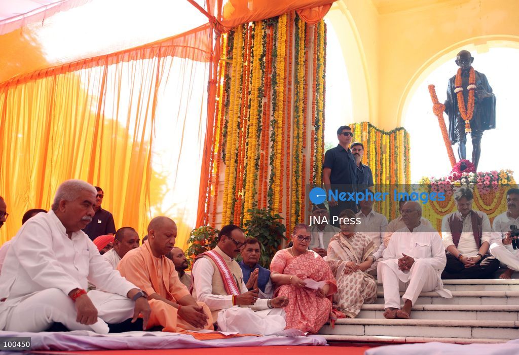 LUCKNOW, INDIA, OCTOBER 2, 2026: Uttar Pradesh Chief Minister Yogi Adityanath pays tribute to Mahatma Gandhi and former Indian Prime Minister Lal Bahadur Shastri on their birth anniversaries at Gandhi Ashram in Lucknow, India. Photo by Jitendra Prakash / JNA Press. (Photo by Jitendra Prakash/JNA Press via Nexpher Images)