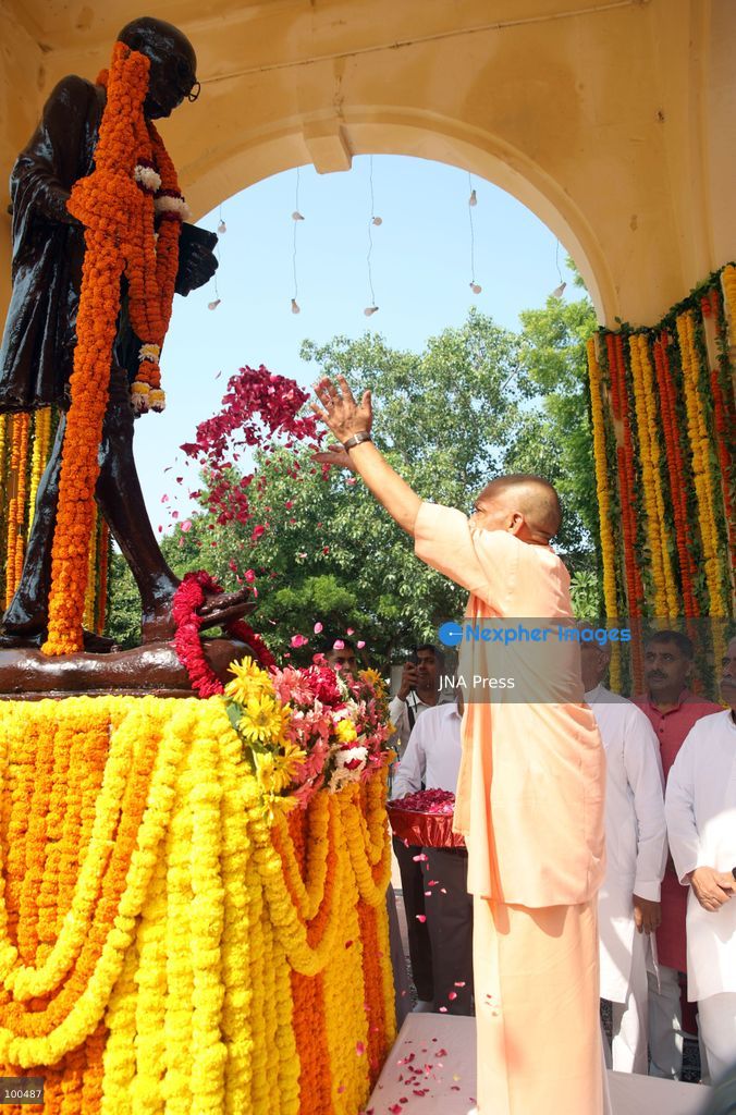 LUCKNOW, INDIA, OCTOBER 2, 2026: Uttar Pradesh Chief Minister Yogi Adityanath pays tribute to Mahatma Gandhi and former Indian Prime Minister Lal Bahadur Shastri on their birth anniversaries at Gandhi Ashram in Lucknow, India. Photo by Jitendra Prakash / JNA Press. (Photo by Jitendra Prakash/JNA Press via Nexpher Images)