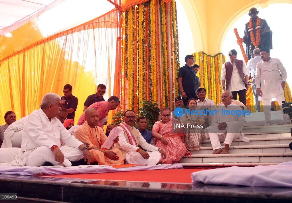 LUCKNOW, INDIA, OCTOBER 2, 2026: Uttar Pradesh Chief Minister Yogi Adityanath pays tribute to Mahatma Gandhi and former Indian Prime Minister Lal Bahadur Shastri on their birth anniversaries at Gandhi Ashram in Lucknow, India. Photo by Jitendra Prakash / JNA Press. (Photo by Jitendra Prakash/JNA Press via Nexpher Images)