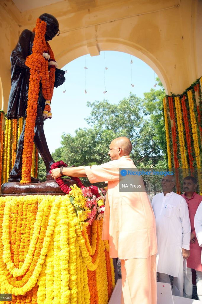 LUCKNOW, INDIA, OCTOBER 2, 2026: Uttar Pradesh Chief Minister Yogi Adityanath pays tribute to Mahatma Gandhi and former Indian Prime Minister Lal Bahadur Shastri on their birth anniversaries at Gandhi Ashram in Lucknow, India. Photo by Jitendra Prakash / JNA Press. (Photo by Jitendra Prakash/JNA Press via Nexpher Images)