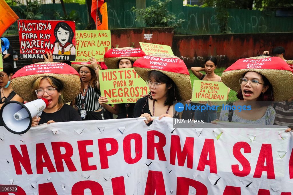 QUEZON CITY, PHILIPPINES, OCTOBER 2, 2026: Peasant advocates and progressive groups hold a protest at the University of the Philippines Diliman to mark Peasant Month, calling for land reform, greater protection for farmers and measures to mitigate the potential impact of Super El Nino on the country's agricultural sector. Demonstrators also voiced opposition to the US-led Pax Silica initiative and the Luzon Economic Corridor, citing concerns over their potential impact on agricultural lands and ancestral domains. Conservation news Photo by Emman Capones / JNA Press. (Photo by Emman Capones/JNA Press via Nexpher Images)
