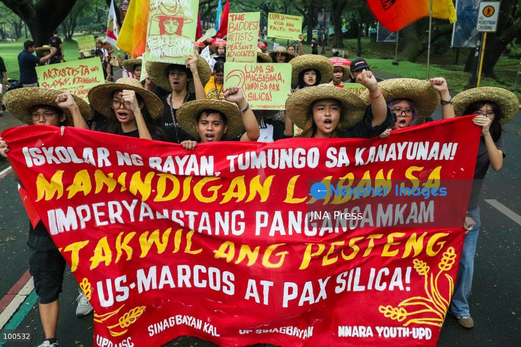 QUEZON CITY, PHILIPPINES, OCTOBER 2, 2026: Peasant advocates and progressive groups hold a protest at the University of the Philippines Diliman to mark Peasant Month, calling for land reform, greater protection for farmers and measures to mitigate the potential impact of Super El Nino on the country's agricultural sector. Demonstrators also voiced opposition to the US-led Pax Silica initiative and the Luzon Economic Corridor, citing concerns over their potential impact on agricultural lands and ancestral domains. Conservation news Photo by Emman Capones / JNA Press. (Photo by Emman Capones/JNA Press via Nexpher Images)
