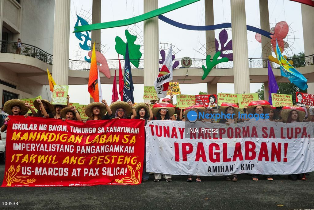 QUEZON CITY, PHILIPPINES, OCTOBER 2, 2026: Peasant advocates and progressive groups hold a protest at the University of the Philippines Diliman to mark Peasant Month, calling for land reform, greater protection for farmers and measures to mitigate the potential impact of Super El Nino on the country's agricultural sector. Demonstrators also voiced opposition to the US-led Pax Silica initiative and the Luzon Economic Corridor, citing concerns over their potential impact on agricultural lands and ancestral domains. Conservation news Photo by Emman Capones / JNA Press. (Photo by Emman Capones/JNA Press via Nexpher Images)