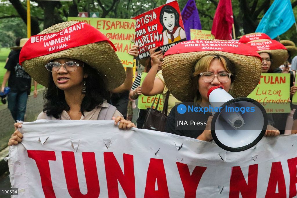 QUEZON CITY, PHILIPPINES, OCTOBER 2, 2026: Peasant advocates and progressive groups hold a protest at the University of the Philippines Diliman to mark Peasant Month, calling for land reform, greater protection for farmers and measures to mitigate the potential impact of Super El Nino on the country's agricultural sector. Demonstrators also voiced opposition to the US-led Pax Silica initiative and the Luzon Economic Corridor, citing concerns over their potential impact on agricultural lands and ancestral domains. Conservation news Photo by Emman Capones / JNA Press. (Photo by Emman Capones/JNA Press via Nexpher Images)