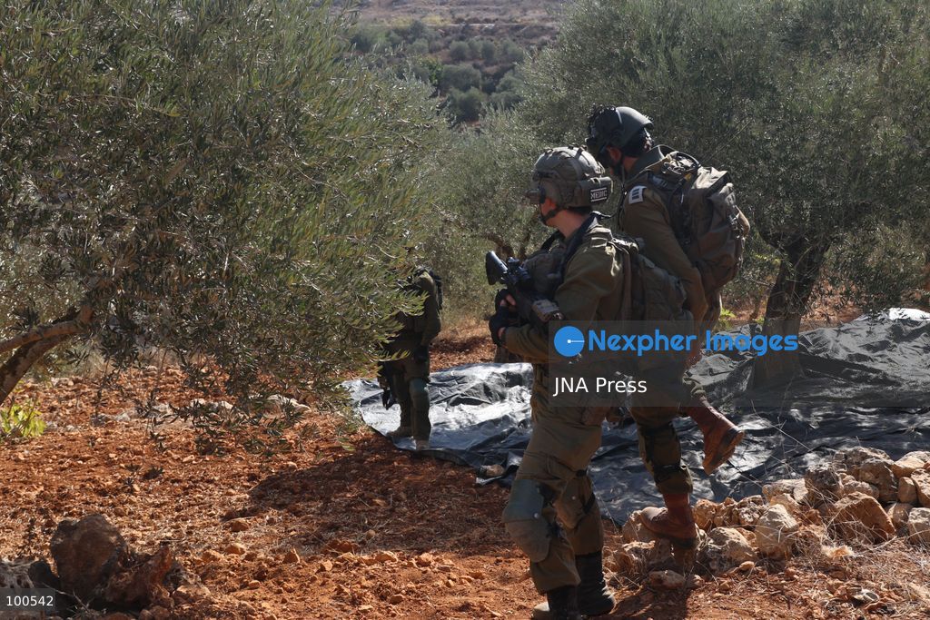 BEITA, NABLUS, PALESTINE – OCTOBER 2, 2026: Israeli settlers and Israeli forces attacked Palestinian farmers while they were picking olives in the Jabal Al-Arma area, east of Beita, south of Nablus. Settlers fired live ammunition toward the farmers, with no injuries reported. According to the Palestinian Red Crescent Society, Israeli forces also beat a 46-year-old Palestinian farmer during raids on olive farms in Beita. Witnesses told Anadolu that Israeli forces fired stun grenades and tear gas at farmers in the Jabal Al-Arma area, forcing them to leave. The olive harvest begins in early October and continues through the end of November, making it an important agricultural and economic season for Palestinian communities. The Palestinian Colonization and Wall Resistance Commission reported that more than 45,000 trees were cut down or damaged across the West Bank during the first half of 2026, including more than 26,000 olive trees. Photo by Salman Mohsen Alkhatib / JNA Press. (Photo by Salman Mohsen Alkhatib/JNA Press via Nexpher Images)