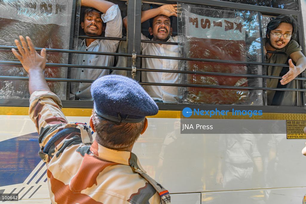 NEW DELHI, INDIA, OCTOBER 2, 2026: Opposition supporters, students and activists protest near Jantar Mantar against Chief Election Commissioner Gyanesh Kumar, demanding his resignation over alleged irregularities in the Special Intensive Revision of electoral rolls and the deletion of voters from electoral lists. Police imposed restrictions around the protest area and detained hundreds of demonstrators as groups attempted to gather near Jantar Mantar. The Election Commission has denied allegations of wrongdoing in the voter-roll revision process. Photo by Yanni Rawat / JNA Press. (Photo by yanni rawat/JNA Press via Nexpher Images)