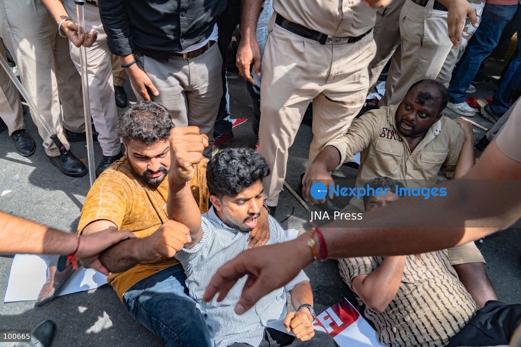 NEW DELHI, INDIA, OCTOBER 2, 2026: Opposition supporters, students and activists protest near Jantar Mantar against Chief Election Commissioner Gyanesh Kumar, demanding his resignation over alleged irregularities in the Special Intensive Revision of electoral rolls and the deletion of voters from electoral lists. Police imposed restrictions around the protest area and detained hundreds of demonstrators as groups attempted to gather near Jantar Mantar. The Election Commission has denied allegations of wrongdoing in the voter-roll revision process. Photo by Yanni Rawat / JNA Press. (Photo by yanni rawat/JNA Press via Nexpher Images)