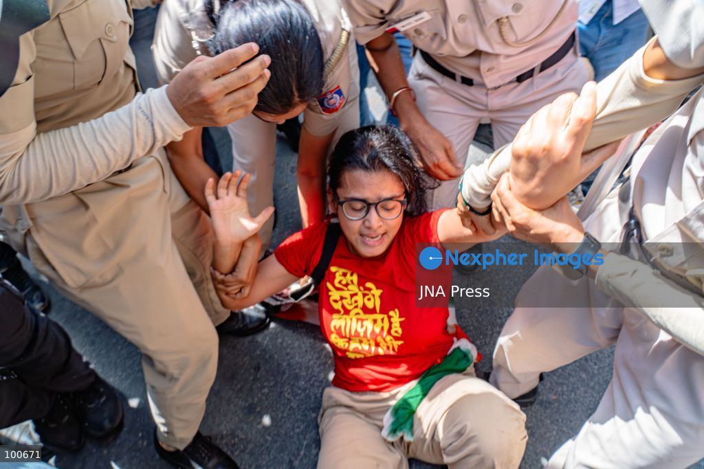 NEW DELHI, INDIA, OCTOBER 2, 2026: Opposition supporters, students and activists protest near Jantar Mantar against Chief Election Commissioner Gyanesh Kumar, demanding his resignation over alleged irregularities in the Special Intensive Revision of electoral rolls and the deletion of voters from electoral lists. Police imposed restrictions around the protest area and detained hundreds of demonstrators as groups attempted to gather near Jantar Mantar. The Election Commission has denied allegations of wrongdoing in the voter-roll revision process. Photo by Yanni Rawat / JNA Press. (Photo by yanni rawat/JNA Press via Nexpher Images)