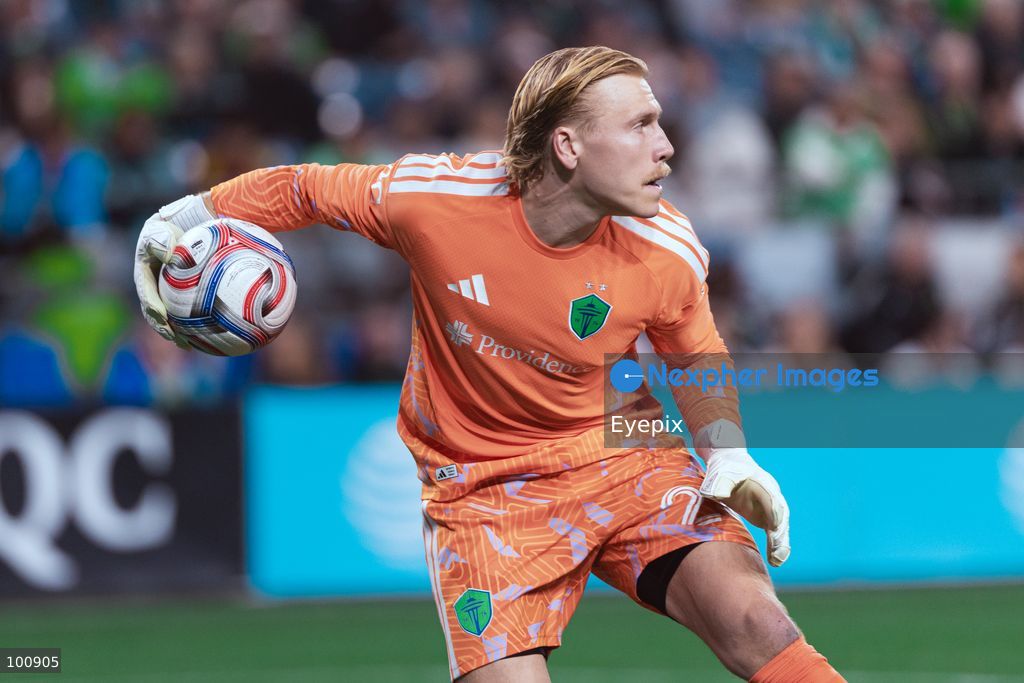 Andrew Thomas #26 goalkeeper of Seattle Sounders FC holds the ball during the MLS match between Sounders FC and Sporting Kansas City at Lumen Field. on October 1, 2026 in Seattle, Washington. (Photo by Jules Doyle/ Eyepix Group) (Photo by Jules Doyle/ Eyepix Group/Eyepix via Nexpher Images)