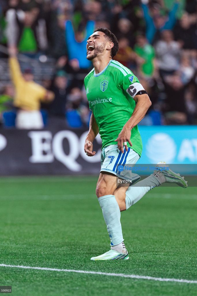Cristian Roldan #7 of Seattle Sounders FC celebrating after scoring a goal during the MLS match between Sounders FC and Sporting Kansas City at Lumen Field. on October 1, 2026 in Seattle, Washington. (Photo by Jules Doyle/ Eyepix Group) (Photo by Jules Doyle/ Eyepix Group/Eyepix via Nexpher Images)