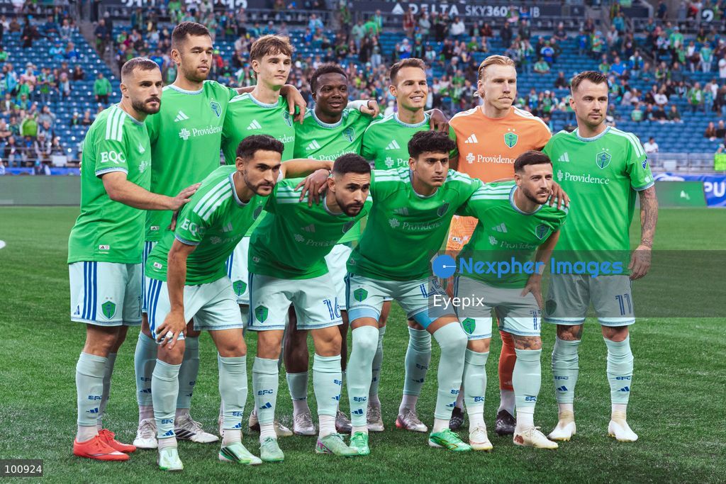 Seattle Sounders FC players pose for photos during the MLS match between Sounders FC and Sporting Kansas City at Lumen Field. on October 1, 2026 in Seattle, Washington. (Photo by Jules Doyle/ Eyepix Group) (Photo by Jules Doyle/ Eyepix Group/Eyepix via Nexpher Images)