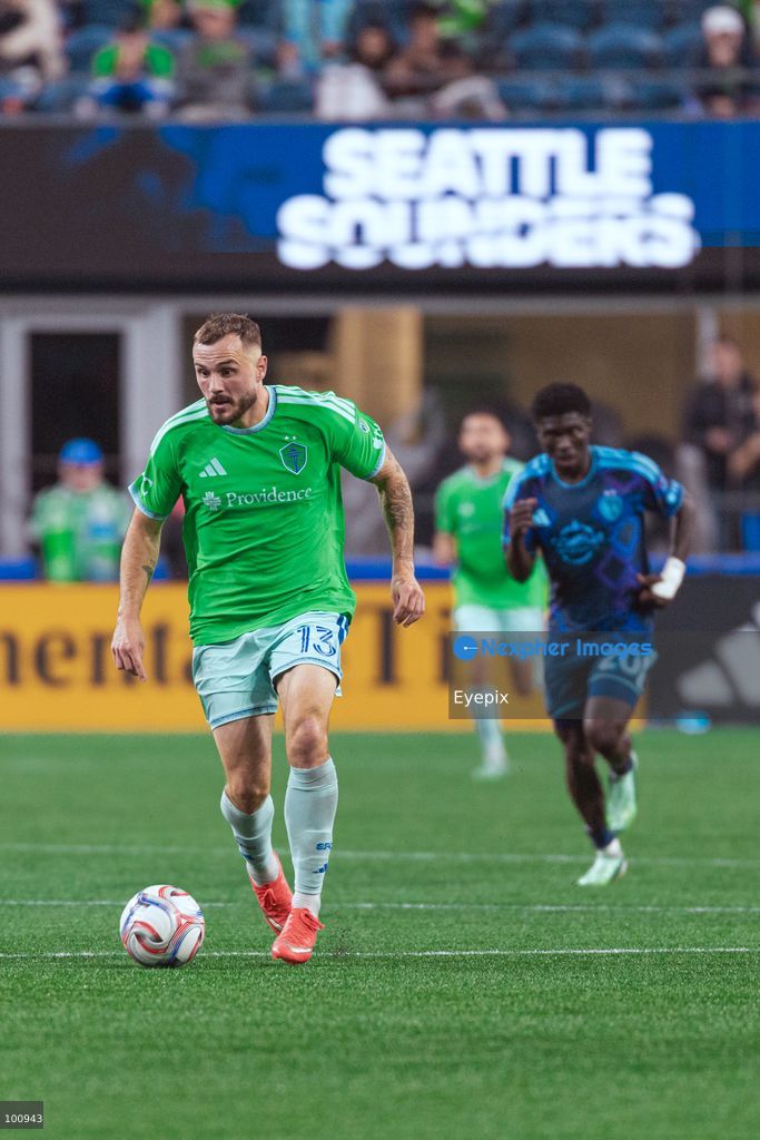 Jordan Morris #13 of Seattle Sounders FC runs with the ball during the MLS match between Sounders FC and Sporting Kansas City at Lumen Field. on October 1, 2026 in Seattle, Washington. (Photo by Jules Doyle/ Eyepix Group) (Photo by Jules Doyle/ Eyepix Group/Eyepix via Nexpher Images)