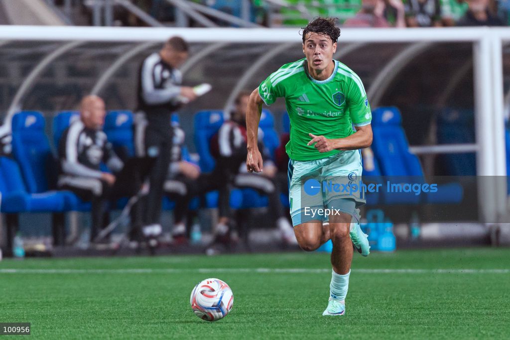 Caden Clark #8 of Seattle Sounders FC runs with the ball during the MLS match between Sounders FC and Sporting Kansas City at Lumen Field. on October 1, 2026 in Seattle, Washington. (Photo by Jules Doyle/ Eyepix Group) (Photo by Jules Doyle/ Eyepix Group/Eyepix via Nexpher Images)