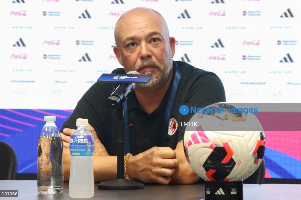 Hong Kong, China head coach Roberto Losada speaks to journalists during the post-match press conference at Kai Tak Stadium on September 30, 2026 in Hong Kong, reviewing his squad's tactical approach in overcoming ten-man Brunei 2-0 to secure their place in the FIFA ASEAN Cup final against Cambodia. (Photo by Gordon Choi/TMHK via Nexpher Images)