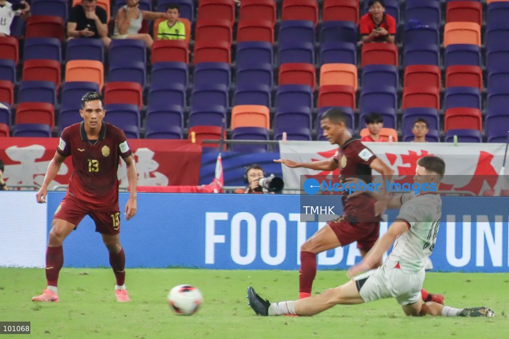 A general view shows players of Timor-Leste and Cambodia competing during their thrilling 2-2 draw in the FIFA ASEAN Challenge Cup Group B fixture at Kai Tak Stadium on September 30, 2026 in Hong Kong. Andres Nieto struck a first-half brace for Cambodia to cancel out wondergoals from Timor-Leste's Joao Pedro and Corsino Lemos, securing the point Cambodia needed to top the group and advance to Saturday's final against Hong Kong, China. (Photo by Gordon Choi/TMHK via Nexpher Images)