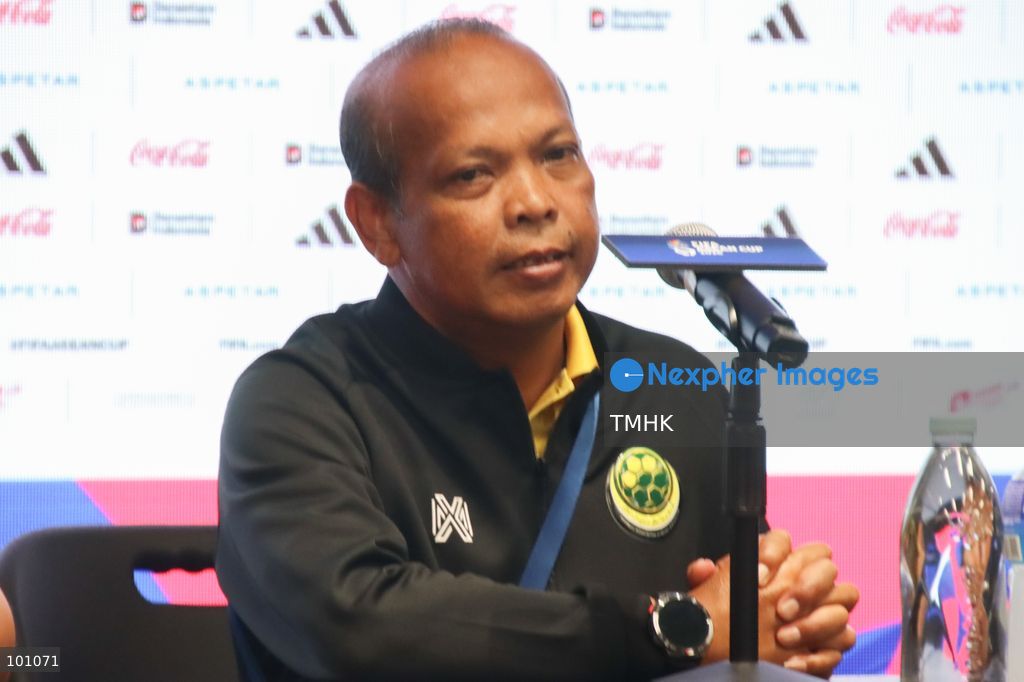 Brunei head coach Ali Mustafa speaks to members of the media during the post-match press conference at Kai Tak Stadium on September 30, 2026 in Hong Kong, reflecting on his team's defensive efforts and the impact of defender Mohd Hanif bin Hamir's early second-half red card in their 2-0 defeat to hosts Hong Kong, China in the FIFA ASEAN Cup. (Photo by Gordon Choi/TMHK via Nexpher Images)
