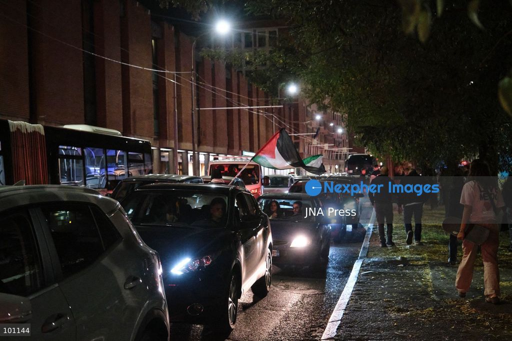 BOLOGNA, ITALY, OCTOBER 2, 2026: Hundreds of demonstrators march through Bologna during a protest against what organizers describe as state and police violence, one year after clashes during a pro-Palestinian demonstration on Viale Masini. Lince, an activist who suffered permanent damage to one eye after being struck by a tear gas canister during the October 2, 2025 demonstration, addressed participants before the march proceeded toward the site where she was injured. The demonstration was organized by the Lince campaign and Giovani Palestinesi. Photo by Lorenzo Paini / JNA Press. (Photo by Lorenzo Pasini/JNA Press via Nexpher Images)