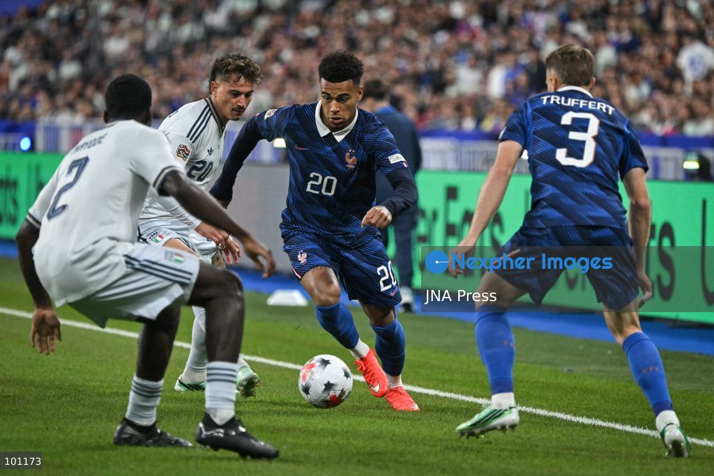 PARIS, FRANCE - OCTOBER 2, 2026: French forward Desire Doue controls the ball during the Nations League football match between France and Italy at the Stade de France stadium in Saint Denis near Paris on October 2, 2026. Photo by Firas Abdullah / JNA Press (Photo by Firas Abdullah/JNA Press via Nexpher Images)