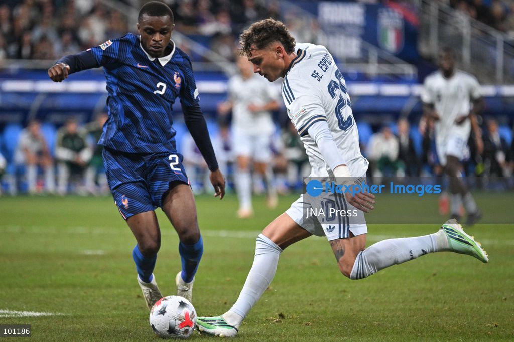 PARIS, FRANCE - OCTOBER 2, 2026: Italy’s forward Sebastiano Esposito kicks the ball during the Nations League football match between France and Italy at the Stade de France stadium in Saint Denis near Paris on October 2, 2026. Photo by Firas Abdullah / JNA Press (Photo by Firas Abdullah/JNA Press via Nexpher Images)