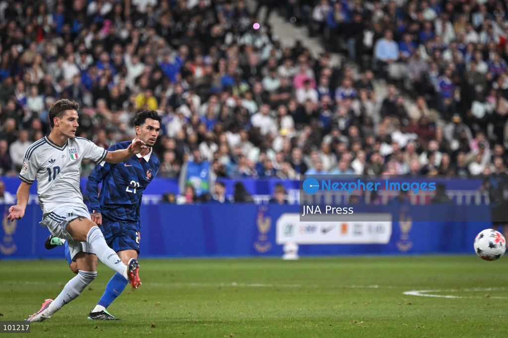 PARIS, FRANCE - OCTOBER 2, 2026: Italy’s midfielder Nicolo Fagioli kicks the ball during the Nations League football match between France and Italy at the Stade de France stadium in Saint Denis near Paris on October 2, 2026. Photo by Firas Abdullah / JNA Press (Photo by Firas Abdullah/JNA Press via Nexpher Images)