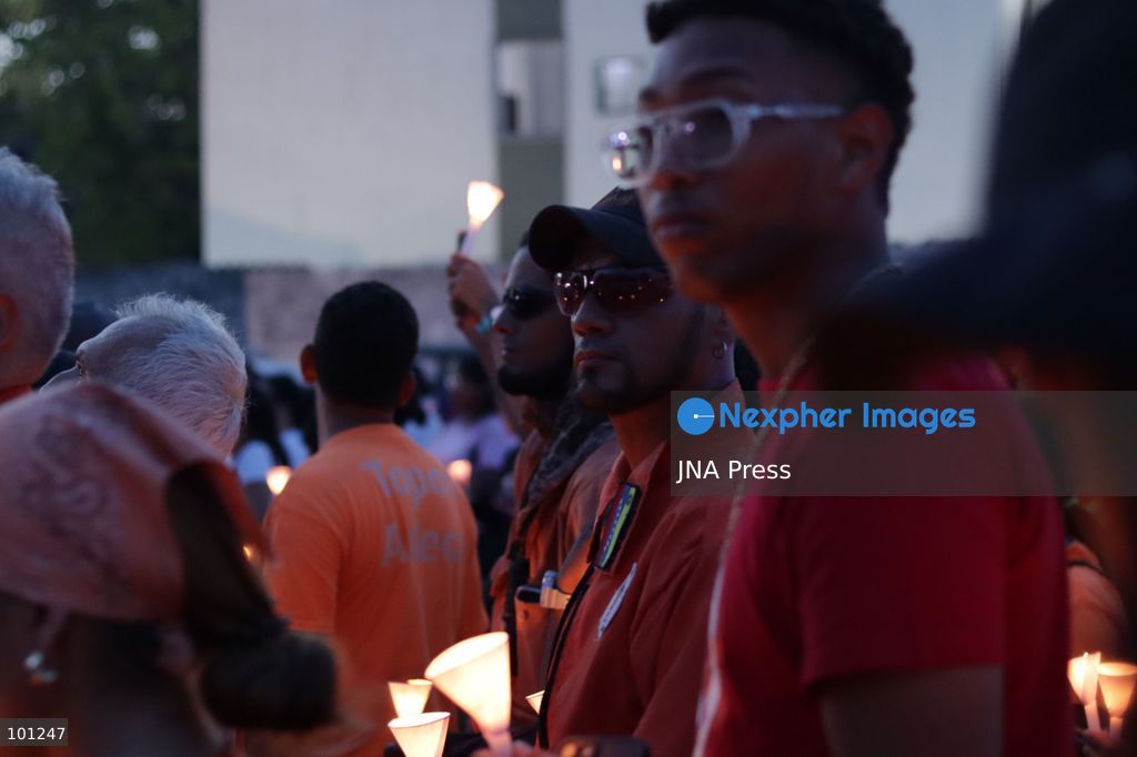 LA GUAIRA, VENEZUELA, OCTOBER 2, 2026: Families of victims, survivors and rescue workers gather during the "Haz de Luz" vigil in La Guaira to commemorate 100 days since the devastating earthquakes of June 24. Participants lit candles and joined prayers in memory of those killed and missing, while beams of light were projected into the sky near areas heavily damaged by the disaster. The commemorative event brought together residents, volunteers and emergency workers as recovery and search efforts continue in parts of La Guaira. Photo by Mario Flores/ JNA Press. (Photo by Mario Flores/JNA Press via Nexpher Images)