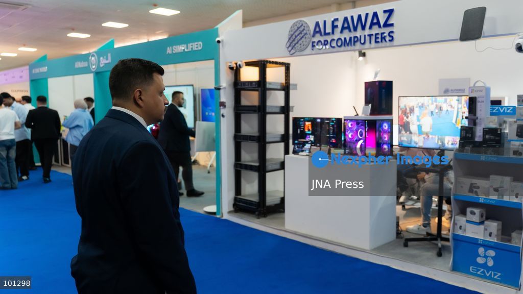 BAGHDAD, IRAQ, OCTOBER 1, 2026: Visitors and industry professionals attend ITEX Iraq 2026 in Baghdad, where local and international companies showcase products, services and technological solutions across the technology and communications sectors. The event features exhibitions, presentations and professional discussions, providing a platform for companies and industry representatives to network and explore developments in Iraq's technology and digital business sectors. Photo by Moqtada Mahdi / JNA Press. (Photo by Moqtada Mahdi Jassem/JNA Press via Nexpher Images)
