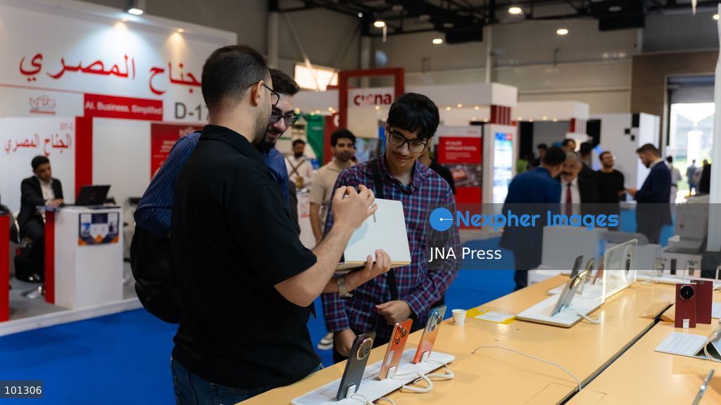 BAGHDAD, IRAQ, OCTOBER 1, 2026: Visitors and industry professionals attend ITEX Iraq 2026 in Baghdad, where local and international companies showcase products, services and technological solutions across the technology and communications sectors. The event features exhibitions, presentations and professional discussions, providing a platform for companies and industry representatives to network and explore developments in Iraq's technology and digital business sectors. Photo by Moqtada Mahdi / JNA Press. (Photo by Moqtada Mahdi Jassem/JNA Press via Nexpher Images)