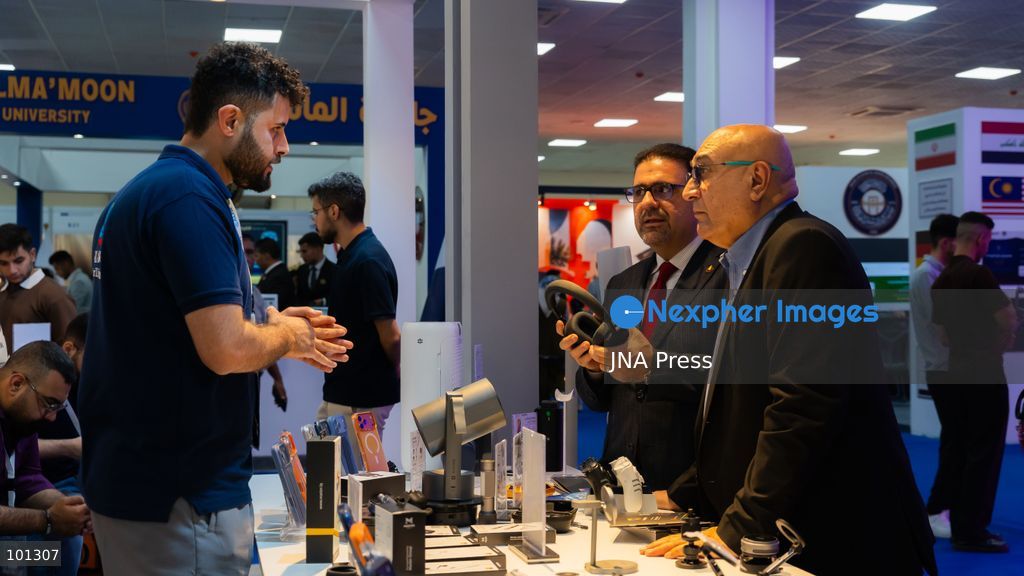 BAGHDAD, IRAQ, OCTOBER 1, 2026: Visitors and industry professionals attend ITEX Iraq 2026 in Baghdad, where local and international companies showcase products, services and technological solutions across the technology and communications sectors. The event features exhibitions, presentations and professional discussions, providing a platform for companies and industry representatives to network and explore developments in Iraq's technology and digital business sectors. Photo by Moqtada Mahdi / JNA Press. (Photo by Moqtada Mahdi Jassem/JNA Press via Nexpher Images)