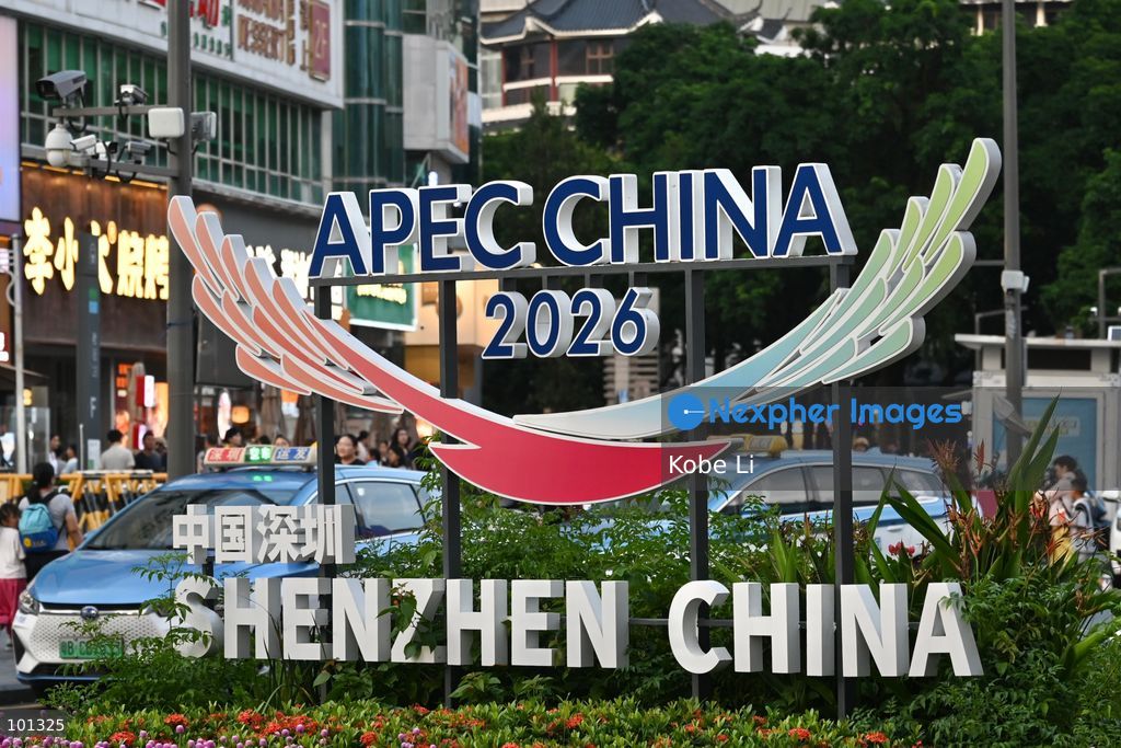 A general view showing APEC decorations displays at a flower  bed on October 3, 2026 in Shenzhen, China. (Photo by Kobe Li/Nexpher Images)