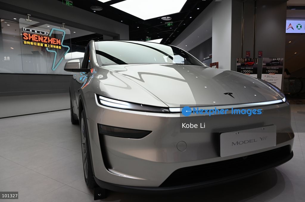 A general view showing a Tesla Model YL displaying at a shop on October 3, 2026 in Shenzhen, China. (Photo by Kobe Li/Nexpher Images)