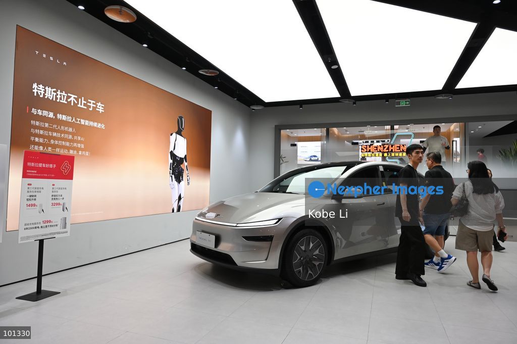 A general view showing a Tesla Model YL displaying at a shop on October 3, 2026 in Shenzhen, China. (Photo by Kobe Li/Nexpher Images)