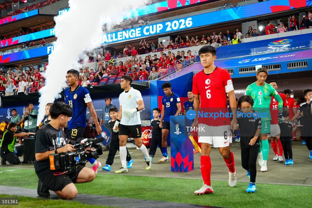 Players of Hong Kong, China and Cambodia enter the pitch ahead of the FIFA ASEAN Challenge Cup final at Kai Tak Stadium in Hong Kong on October 3, 2026. (Photo by Zulu Lo/TMHK via Nexpher Images)